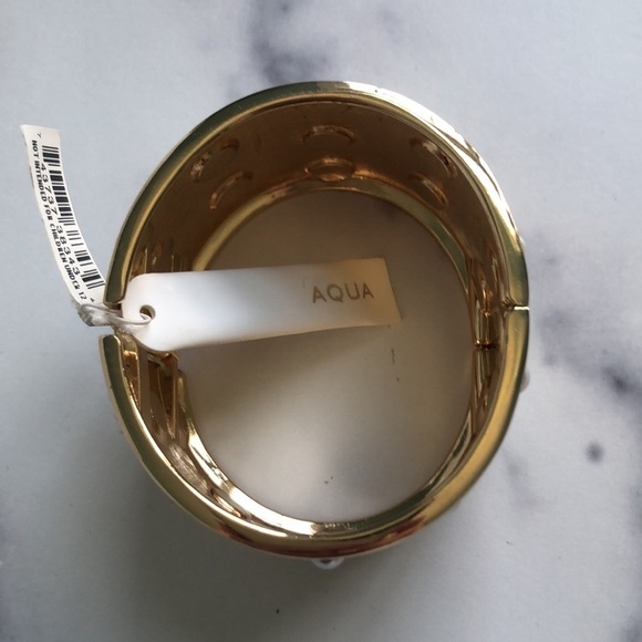 Aqua by Bloomingdales Gold Tone Wide Cuff Bracelet With Pearl Accents NWT - Picture 3 of 6